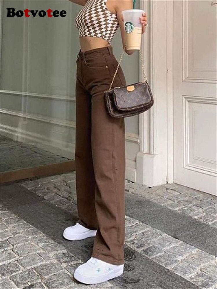 Botvotee High Waisted Jeans for Women 2023 New High Waisted Wide Leg Jeans Pants Streetwear Fashion Casual Solid Straight Pants